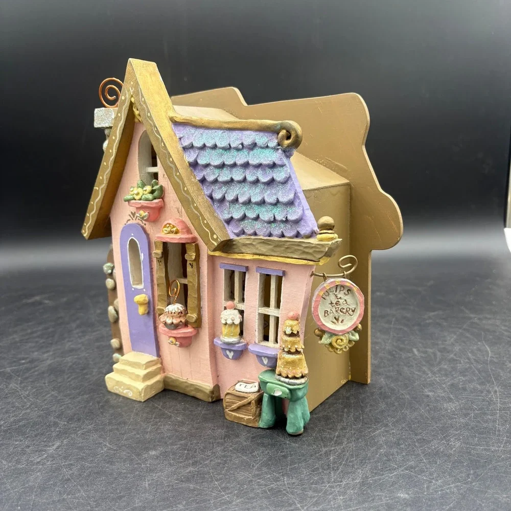 Vtg Kurt S Adler Tulips & Tea Bakery Cottage Village House Birthday Decor Spring